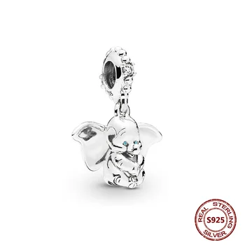 925 srebro słoń zwierzę koralik kolczyki zawieszki nadają się do Pandora Origianl bransoletka naszyjnik dla kobiet biżuteria DIY