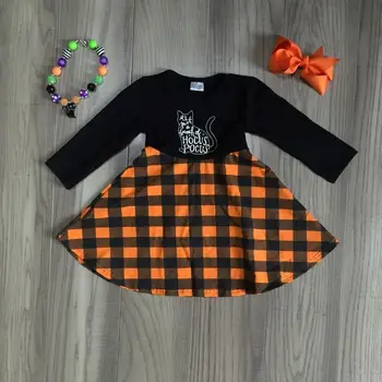 Odzież dla dziewczynek dla dzieci jesienny strój kid Halloween plaid girls dress long sleeve DRESS cute cat dress with accessories