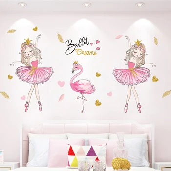 [shijuekongjian] zielone liście kot naklejki na ścianę DIY dziewczyna flamingo naklejki na ścianę dla dziecka, pokój Dziecięcy, Sypialnia dekoracji domu
