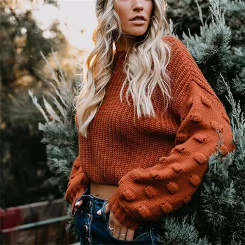 2019 jesień i zima nowy sweter damskie rękawa faliste bańka krótki sweter sweter