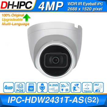 Dahua Original IPC-HDW2431T-AS 4MP HD POE wbudowany mikrofon gniazdo kart SD H. 265 IP67 30M IR Starlight IVS aktualizowana kopułkowa kamera IP