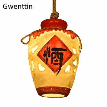 Chiński styl wina dzban lampa wisząca retro jadalnia wisząca do restauracji baru domowego wystroju kuchni żywicy efekt świetlny