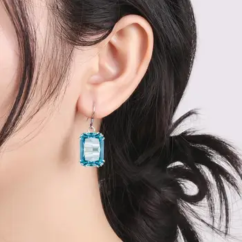 Szjinao Jewelry Set For Women Charming Sky Blue Aquamarine Drop Earrings Pendant Set Real 925 Sterling Silver Fashion Jewelry