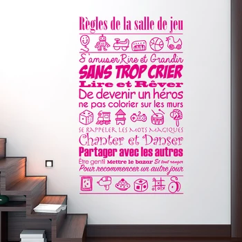 Kililaya naklejki ścienne Muraux Les Regles De La Salle De Jeu DIY winylu wystrój naklejki naścienne ozdoby domu, tapety, plakaty