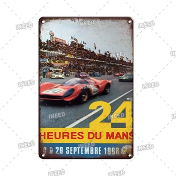 Francja Le Mans 24-Godzinny Wyścig Na Wytrzymałość Metalowy Plakat Vintage 24 Heures Du Mans Metal Tin Sign Personality Road Sign Decor Plate