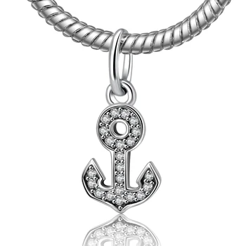 Autentyczne 925 srebro Taśmy koralik Urok ładny kotwica z Kryształ naszyjnik koraliki Fit DIY bransoletka Bransoletka biżuteria YW20164