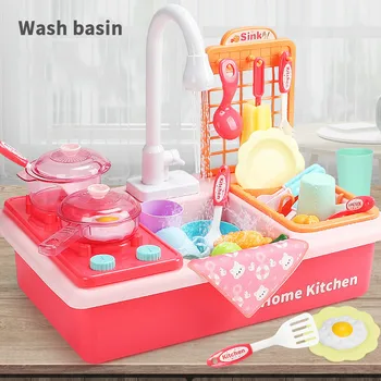 Dzieci plastikowa imitacja kuchenka zlewozmywak zmywarki udają grać kuchenne zabawki z elektryczną wodą umywalka zestaw dla dzieci prezenty