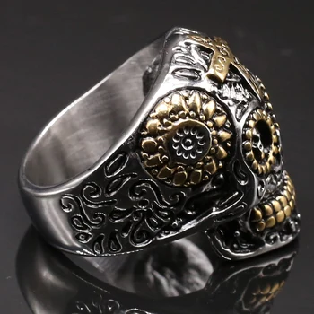 Gotycki złoty kolor ze stali nierdzewnej czaszka katakumby rowerzysta mężczyzna pierścień handmade krzyż pierścień mężczyźni unikalne biżuteria akcesoria hip-hop