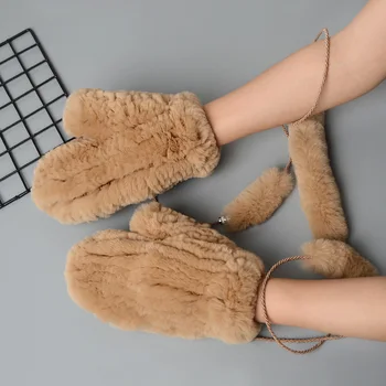 ZDFURS*nowe zimowe damskie rękawice z naturalnego futra królika rex dziane rękawice z naturalnego futra królika rex sprzedaż Lady ciepła miękka