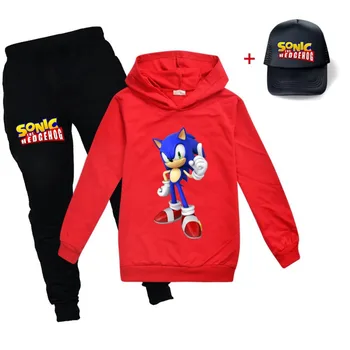 Nowy dziecięcy dres jesień chłopiec odzież zestawy dzieci chłopiec dziewczynka Sonic the Hedgehog ubrania dla dzieci z kapturem, sweter, kapelusz, spodnie, garnitury