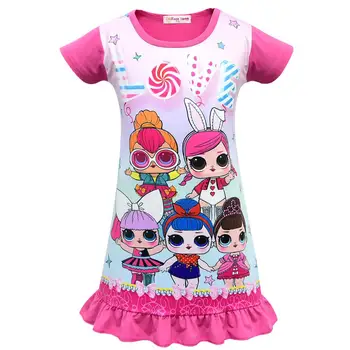 Słodki LOL niespodzianka lalka, kolorowy druk dziewczyna letnia koszula nocna Sukienka Kawaii losowe plażowe sukienki księżniczki dla dzieci zestaw dla dzieci