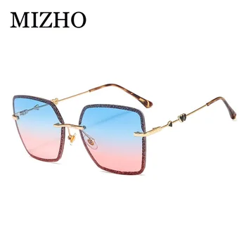 MIZHO 2020 Purple Luxury Brand Design okulary bez oprawek kobiety негабаритная cięcie gradient kwadratowe vintage okulary Kryształ