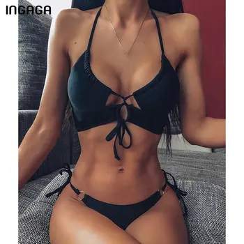 INGAGA Push Up Sexy Swimsuit kobiety leopard print zestaw bikini pasek Spaghetti stroje kąpielowe kobiety string stringi strój kąpielowy 2021 nowy Biquini
