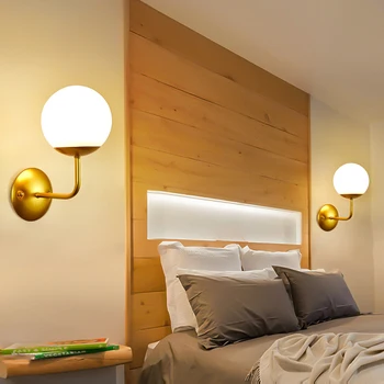 Nordic Modern E27 LED kinkiet łazienka, sypialnia Miedziany szklanej kuli vintage kinkiet do salonu sypialnia korytarz AC85-265V