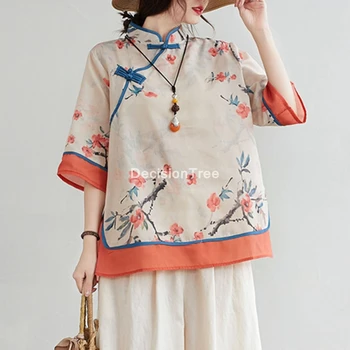 2021 damska bluzka hanfu drukowanie tradycyjna damska koszulka w stylu chińskim garnitur hanfu odzież lniana tradycyjna stara bluzka