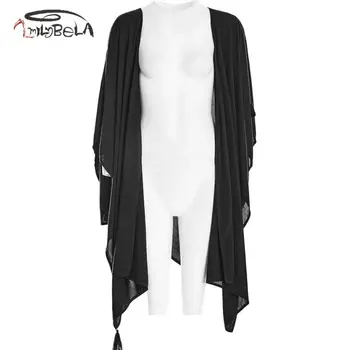 2020 gotycki S-3XL Księżyc asymetryczny sweter peleryna płaszcz kobiety kutas szyfon czarny płaszcz poncho Pancho Femme