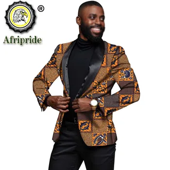 2020 męska marynarka Afrykański print kurtka płaszcz jeden przycisk Slim Fit kwiatowy formalne znosić Ankara strój kostium AFRIPRIDE S1914003