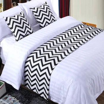 Pasterski styl Nordic High-grade Bed Flag śródziemnomorska obrus czarno-biała fala łóżko biegacz dostawy 2019