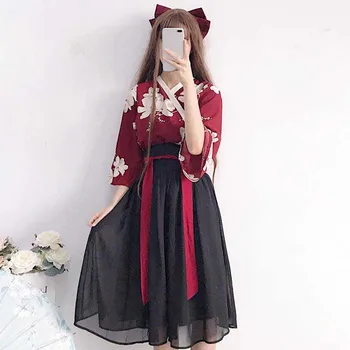 Kimono kwiatowy Japoński styl Kawaii dziewczyny yukata Letni top spódnice stroje sukienka dla kobiet rocznika partii oddziału Azjatyckie ubrania