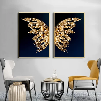 Ściany sztuki obraz ze złotymi skrzydłami motyla nowoczesne malarstwo abstrakcyjne nadruki na płótnie ścienne dekoracje dla domu salonie