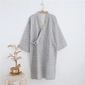 Czysta bawełna yukata męski szlafrok japońskie kimono sweter luźny Smok wzór piżamy cienki plasterek długa strona odzież koszula nocna