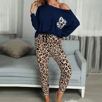 2020 damska jesień casual 2020 leopard Damskie strona odzież damska O-neck z długim rękawem od piżamy zestawy