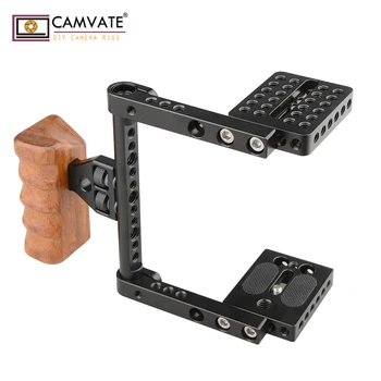 CAMVATE Camera Cage Rig z drewnianą prawym pokrętłem do Canon 50D,7D 7D Mark11,5D Mark11, 5D Mark111,5DS,5DSR,Nikon D7000,DF,Sony A9