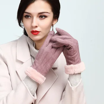 Modne zimowe damskie rękawice parawany na zimno wewnętrzne pluszowe ciepłe damskie rękawice z dotykowym ekranem dla skóry miękkie rękawiczki damskie