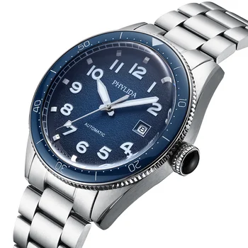 PHYLIDA Design 2020 Luxury Business Sport zegarek Mechaniczny niebieskie męskie zegarek automatyczny ze stali nierdzewnej wodoodporny