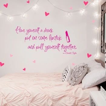 Inspirujące naklejki na ścianę dla dziewczyn , cytaty Elizabeth Taylor-nałóż trochę szminki dla nastolatek pokój art-decor