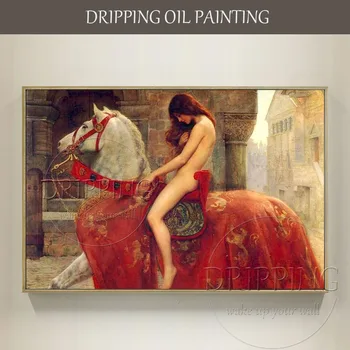 Artysta ręcznie malowane wysokiej jakości Lady Godiva olej malarstwo na płótnie luksusowy sztuka Lady Godiva portret olejny malarstwo na wystrój willi