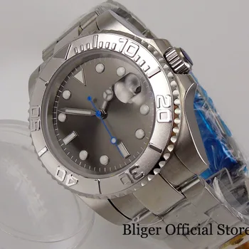 Luksusowe BLIGER Nologo Menchanical męskie zegarki 24 Jewels NH35 MIYOTA 8215 jednokierunkowy pierścień średni wysoki połysk bransoleta Oyster