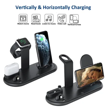 Bezprzewodowa ładowarka Smart Phone Stand dla iPhone Type C micro USB do Airpods Watch Charging Dock Stand z ciepłym światłem