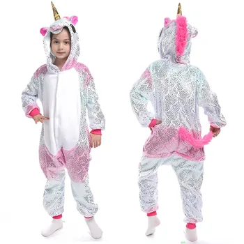 Zestaw Kigurumi Piżamy Dziecięce Dla Dzieci Jednorożec Piżamy Piżamy Flanelowe Zimowe Z Kapturem Zwierząt Panda Kot Piżamy Dziewczyny Chłopcy Odzież