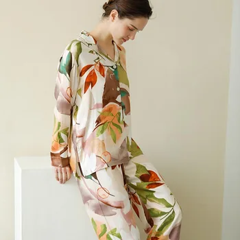 Letnie nowe bawełniane piżamy z kwiatowym nadrukiem Damskie piżamy zestaw z dwóch części, z krótkim rękawem, lodowaty jedwab Damska bielizna nocna damska domowy serwis
