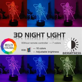 3D LED Lamp Attack on Titan Ackerman Figure Kids Nightlight for Room Decoration Led Color Changing Night Light Anime Gift