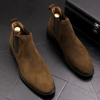 ERRFC modne zwięzłe męskie buty chelsea khaki Slip On Nubuck modne męskie botki czarne luksusowe wysokie casual buty 38-44