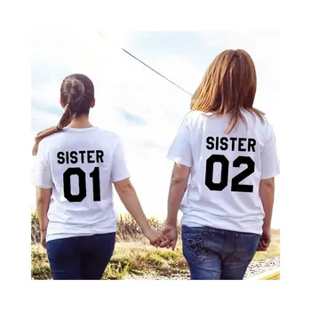Moda damska lato casual najlepsi przyjaciele koszulka siostra 01 siostra 02 trójniki koszula z krótkim rękawem siostra odpowiedni strój damskie topy