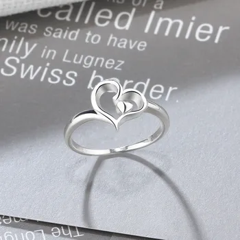 Moda serce i serce puste miłosne pierścienie srebra próby 925 kobiet pierścień dla kobiet partia biżuterii prezent dla niej (JewelOra RI102895)