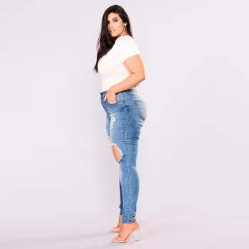 2019 nowa letnia moda otwór denim element spodnie damskie z wysokim stanem kieszeni denim jeans stretch długie dżinsy szorty damskie 40*