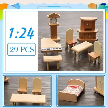 29 szt./kpl. 3D domek dla lalek miniaturowy model surowe drewniane meble apartament 1:24 skala modelu lalki zabawki dla dzieci dla dzieci prezent