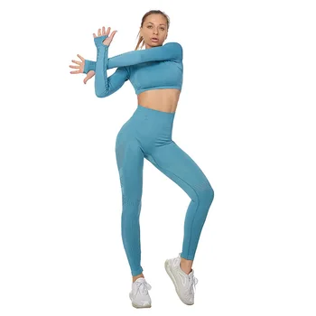 Vital Women Sport Suit Yoga Set Gym Workout Clothes Long Sleeve Fitness Crop Top + High Waist Energy Bezszwowe Legginsy