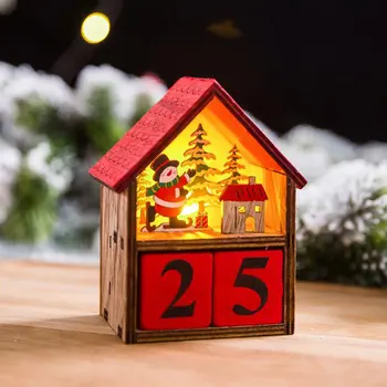 Świąteczny dom drewniany led odliczanie kalendarz adwentowy Mikołaj, Bałwan ozdoba świąteczna dekoracja dekoracja wystrój domu