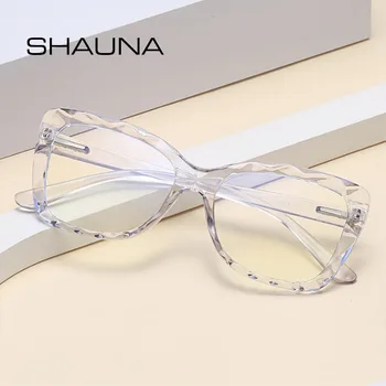SHAUNA Anti Blue Light Women Cat Eye Eyeglasses Frames Spring Hinge Fashion Diamond Section ramka optyczna