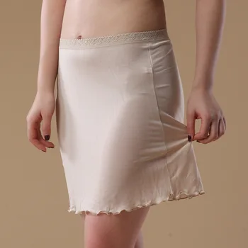 Hoffe Pure Silk Women Half Poślizgnięcia Thin Soft Silk Underskirt Basic Style Sexy Solid Woman Slip New Underwear Black White Nude