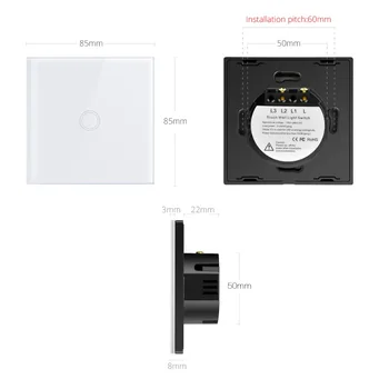 220V LED Touch Screen Sensor LED light Switch No-Dimmer Switch wodoodporny EU UK Standard Power Wall Touch Switch