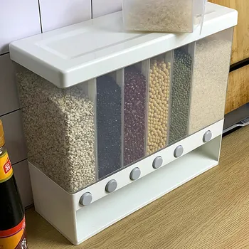 Pojemnik do przechowywania żywności kuchenny do przechowywania easy press pojemnik dozownik zbóż ścienny do cukierków ryż 38X32.4X12.6 cm jakości PP