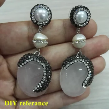 Handmade 1 Strand Natural Real 10mm Ivory White Freshwate Pearl Pave White Crystal Rhinestone Bead Charms For Diy Jewelry Making