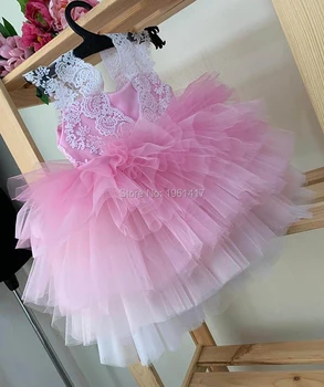 Moda koronki Baby Girls suknia ślubna, chrzciny, Baby sukienki na imprezę 1 rok urodziny baby Clothing vestido infantil