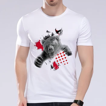 Ryczący niedźwiedź mężczyźni koszulka lato druku casual męskie top koszulki dobrej jakości z krótkim rękawem mężczyźni odzież fitness zabawne męskie koszulki L6C58